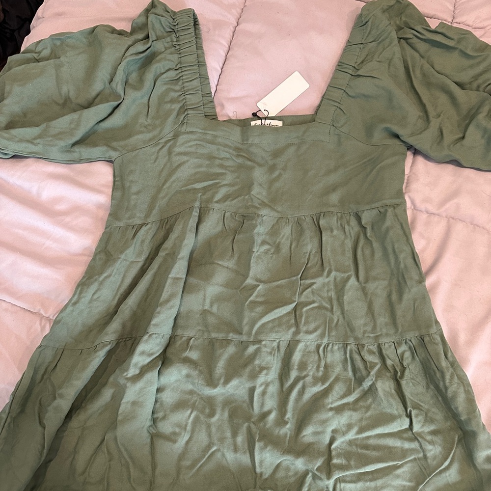 Green Puff Sleeve Dress